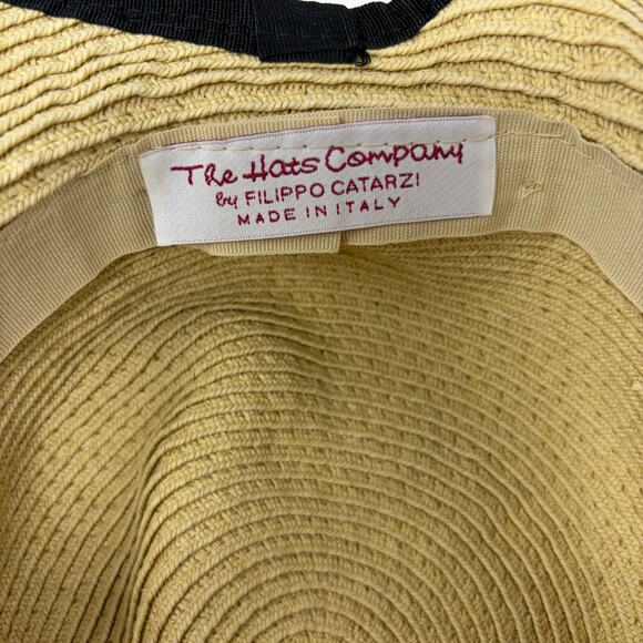 Filippo Catarzi Wide Brim Straw Hat Italy Sun Hat Black Trim Womens One Size